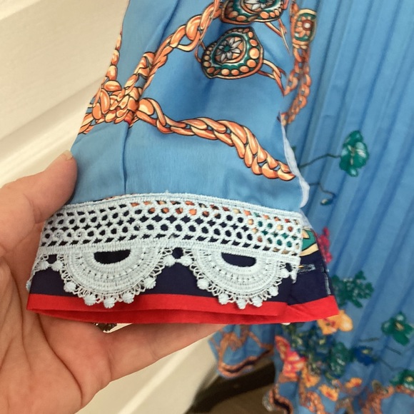 Dalia Mac Phee 2X dress! Beautiful print florals and chains! Lace and pleats - Picture 5 of 11